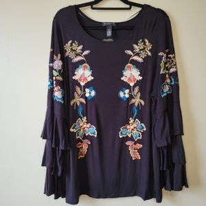 Anna Sui Loves INC International Concepts Embroidered Bell Sleeve Top Size 2XL